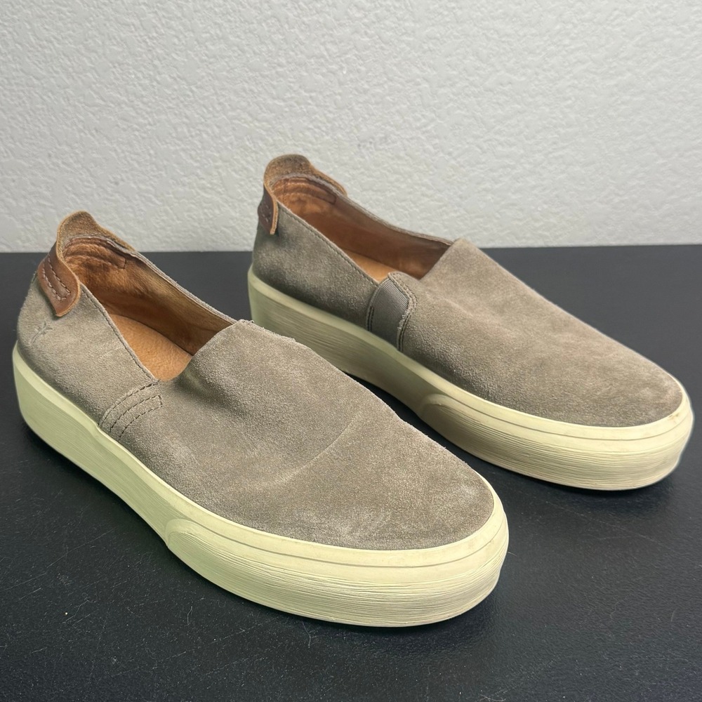 Frye Veacon Mens Grey Suede Slip On Sneakers Leather Trim Taupe Low Top 7.5